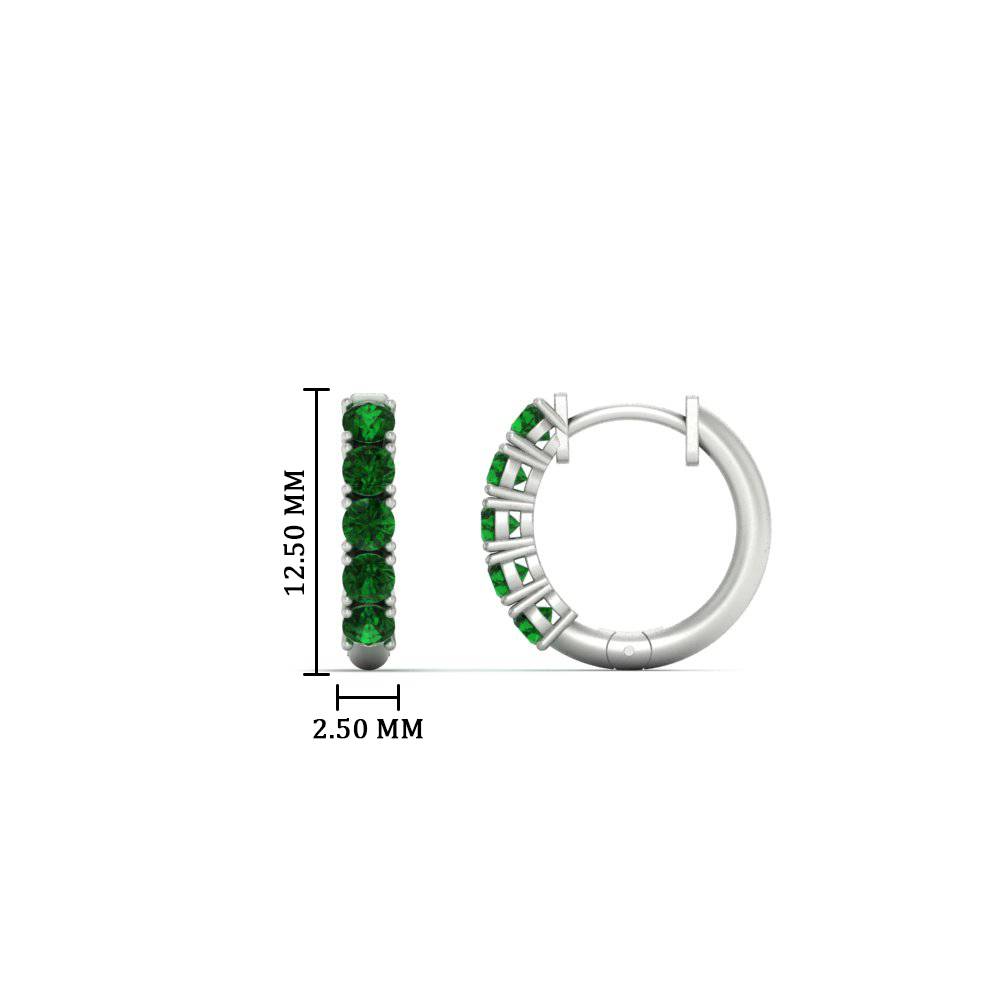 Half Carat Huggie Hoop Gemstone Earrings with Green Emerald in 14K White Gold