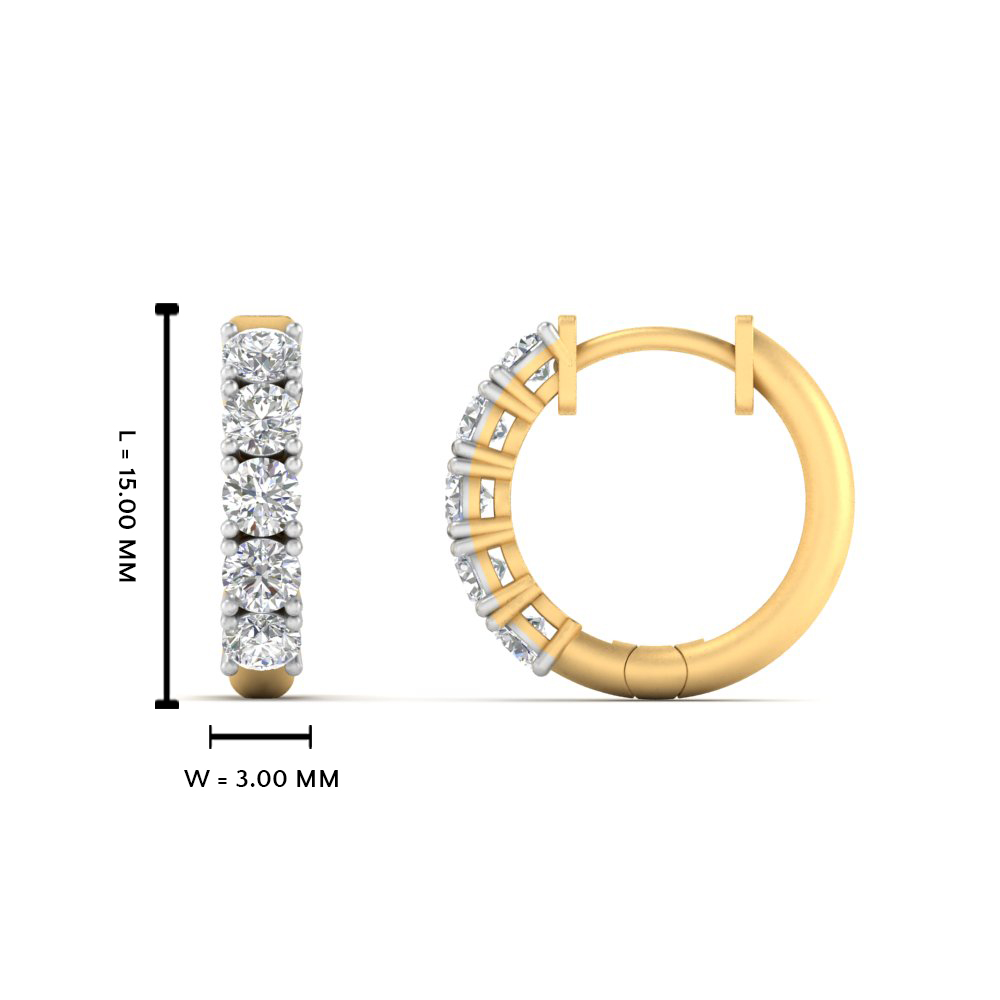 Small Hoop Diamond Earring 1 Carat with 14K Yellow Gold White Diamond