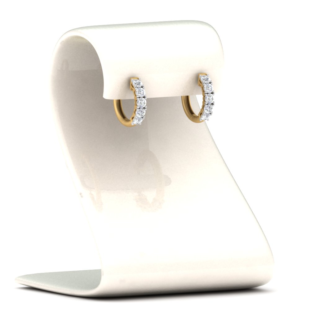 Small Hoop Diamond Earring 1 Carat with 14K Yellow Gold White Diamond