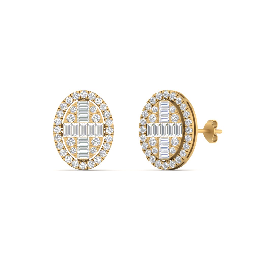 oval shaped baguette diamond stud earrings in yellow gold FDEAR10837ANGLE1 NL YG