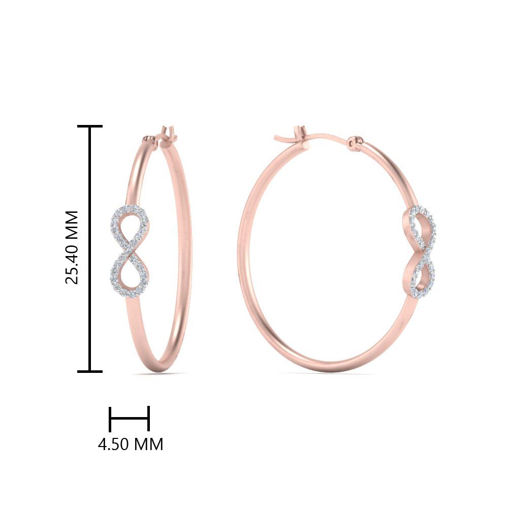 Stylish Infinity Hoop Earring with 14K Rose Gold White Diamond