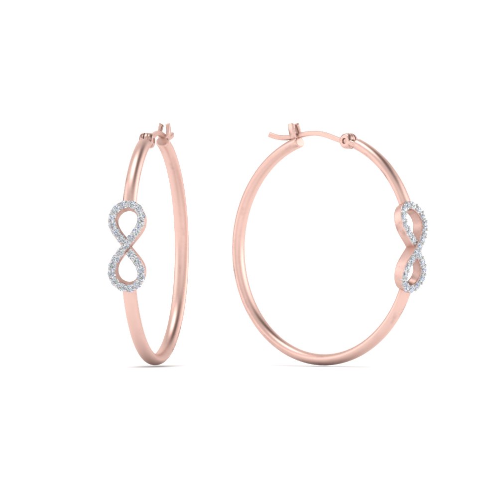 Stylish Infinity Hoop Earring with 14K Rose Gold White Diamond