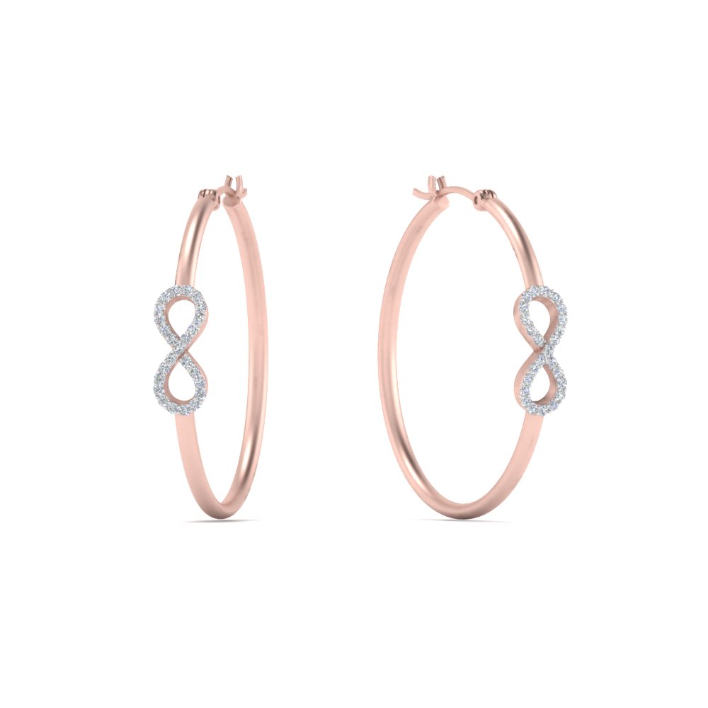 Stylish Infinity Hoop Earring with 14K Rose Gold White Diamond