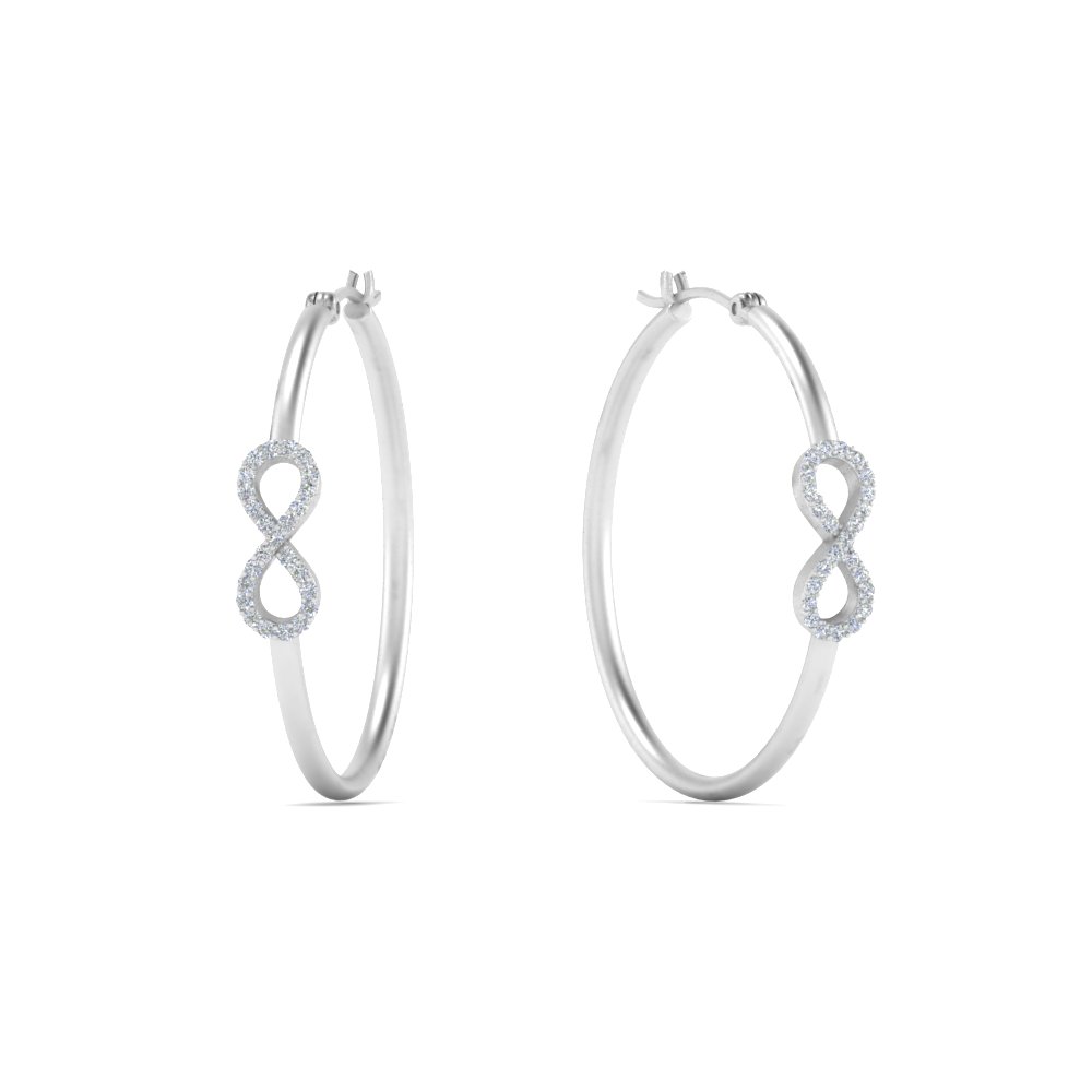 Stylish Infinity Hoop Earring with 14K White Gold White Diamond