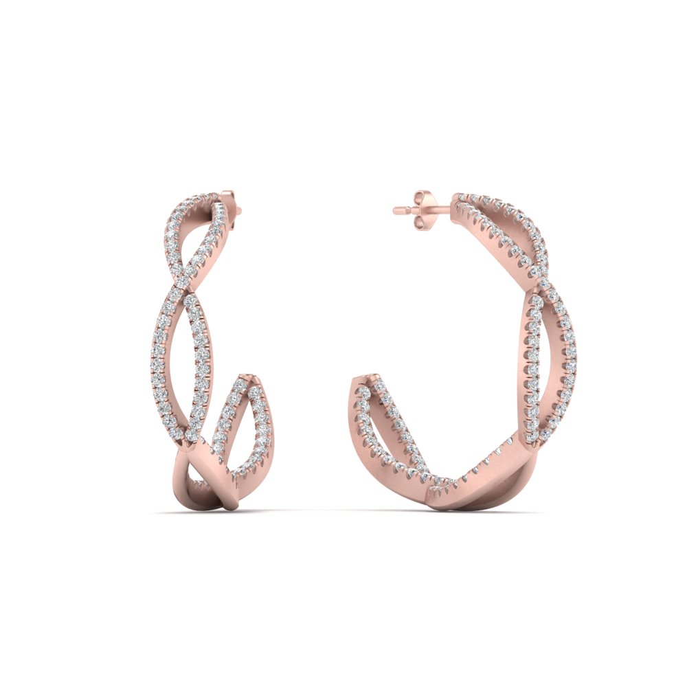 Infinity Hoop Diamond Earrings with 14K Rose Gold White Diamond