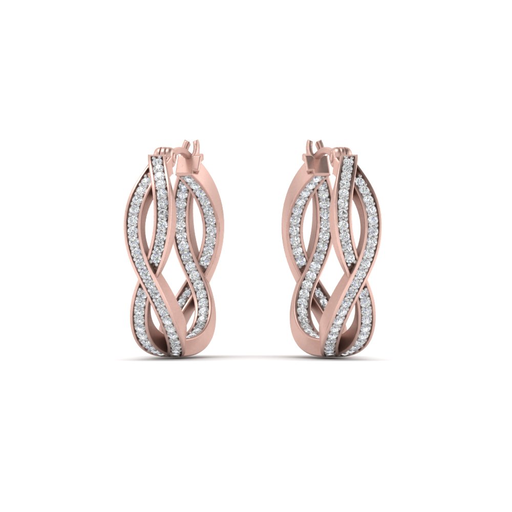Pave Infinity Diamond Hoop Earrings with 14K Rose Gold White Diamond