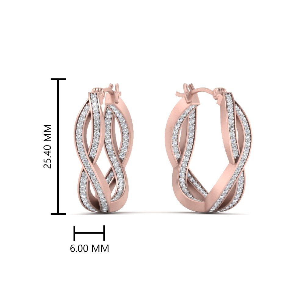 Pave Infinity Diamond Hoop Earrings with 14K Rose Gold White Diamond