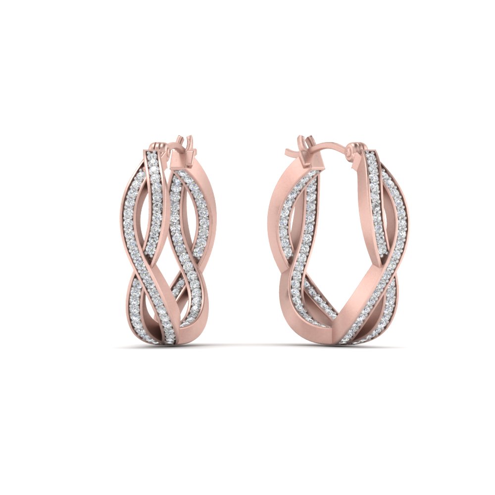 Pave Infinity Diamond Hoop Earrings with 14K Rose Gold White Diamond