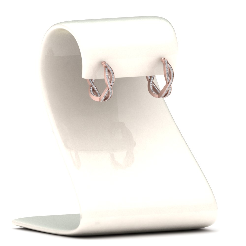 Pave Infinity Diamond Hoop Earrings with 14K Rose Gold White Diamond