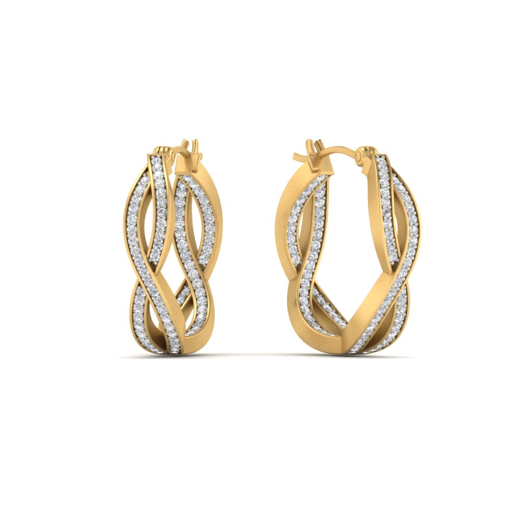 pave infinity diamond hoop earrings in FDEAR10862ANGLE3 NL YG