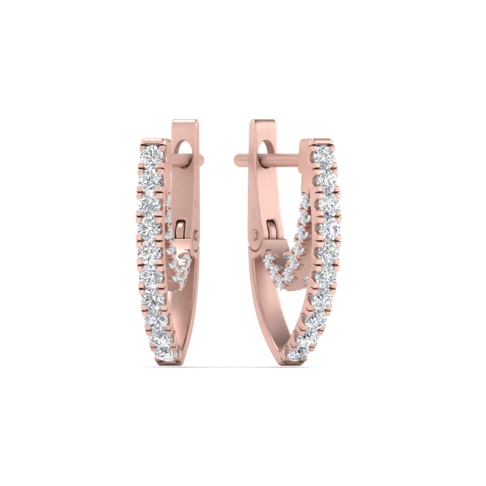 Delicate Diamond Hoop Earrings with 14K Rose Gold White Diamond