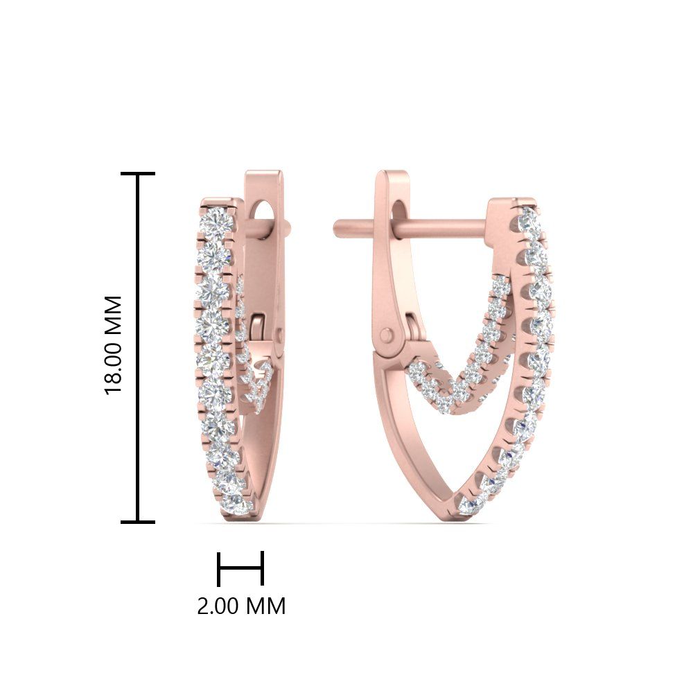 Delicate Diamond Hoop Earrings with 14K Rose Gold White Diamond
