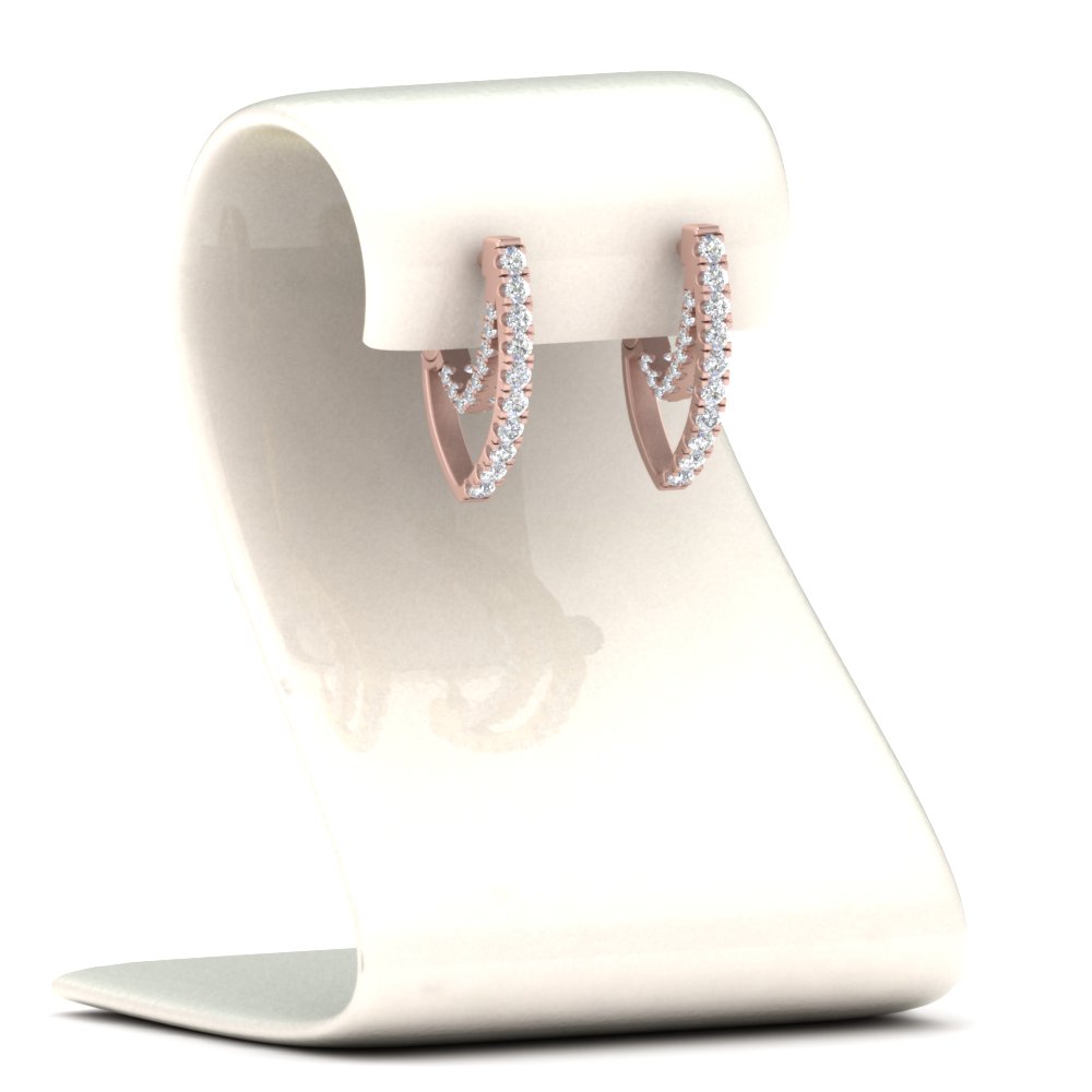 Delicate Diamond Hoop Earrings with 14K Rose Gold White Diamond