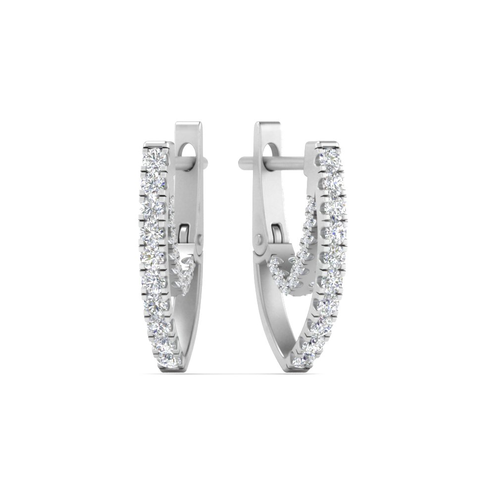Delicate Diamond Hoop Earrings with 14K White Gold White Diamond