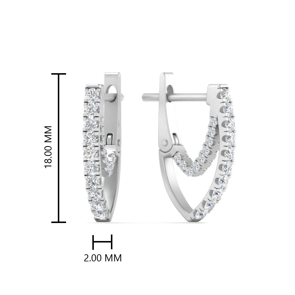 Delicate Diamond Hoop Earrings with 14K White Gold White Diamond