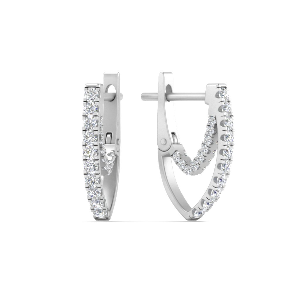 Delicate Diamond Hoop Earrings with 14K White Gold White Diamond