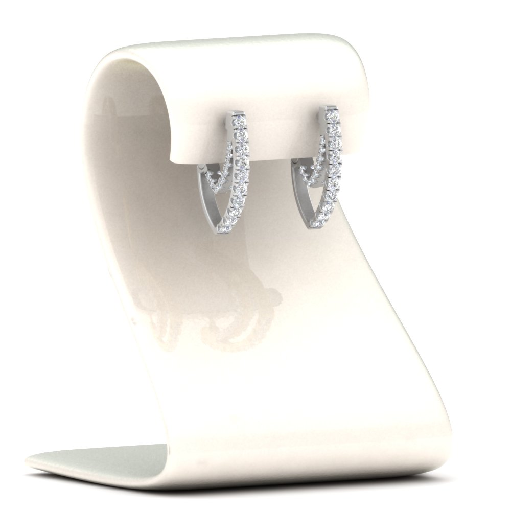 Delicate Diamond Hoop Earrings with 14K White Gold White Diamond