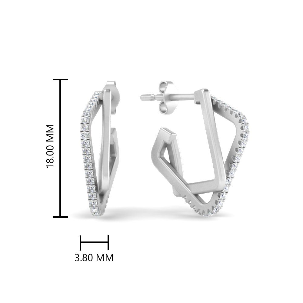 Delicate Square Diamond Hoops Earrings with 14K White Gold White Diamond