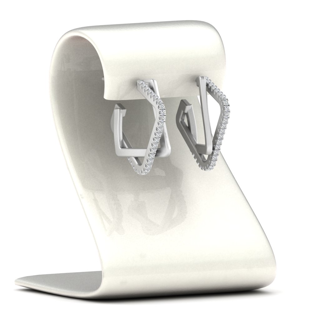 Delicate Square Diamond Hoops Earrings with 14K White Gold White Diamond