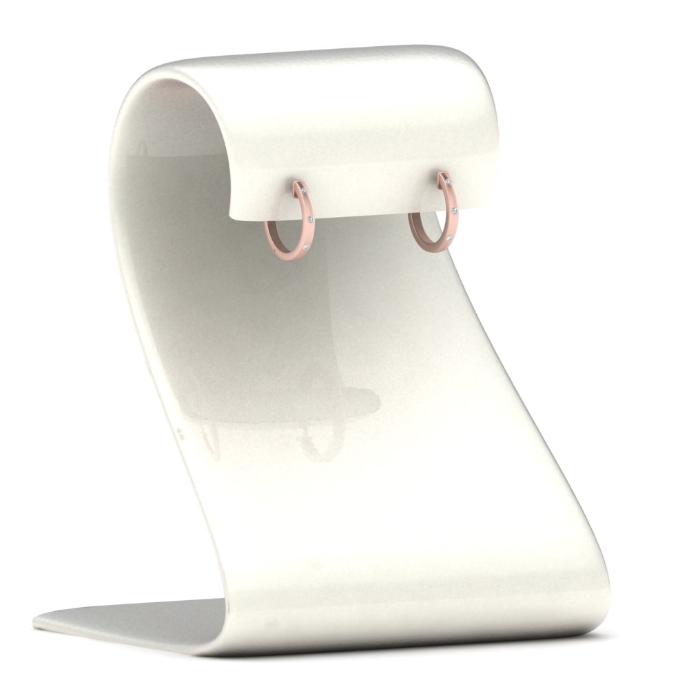 Flush Set Round Hoop Earring with 14K Rose Gold White Diamond