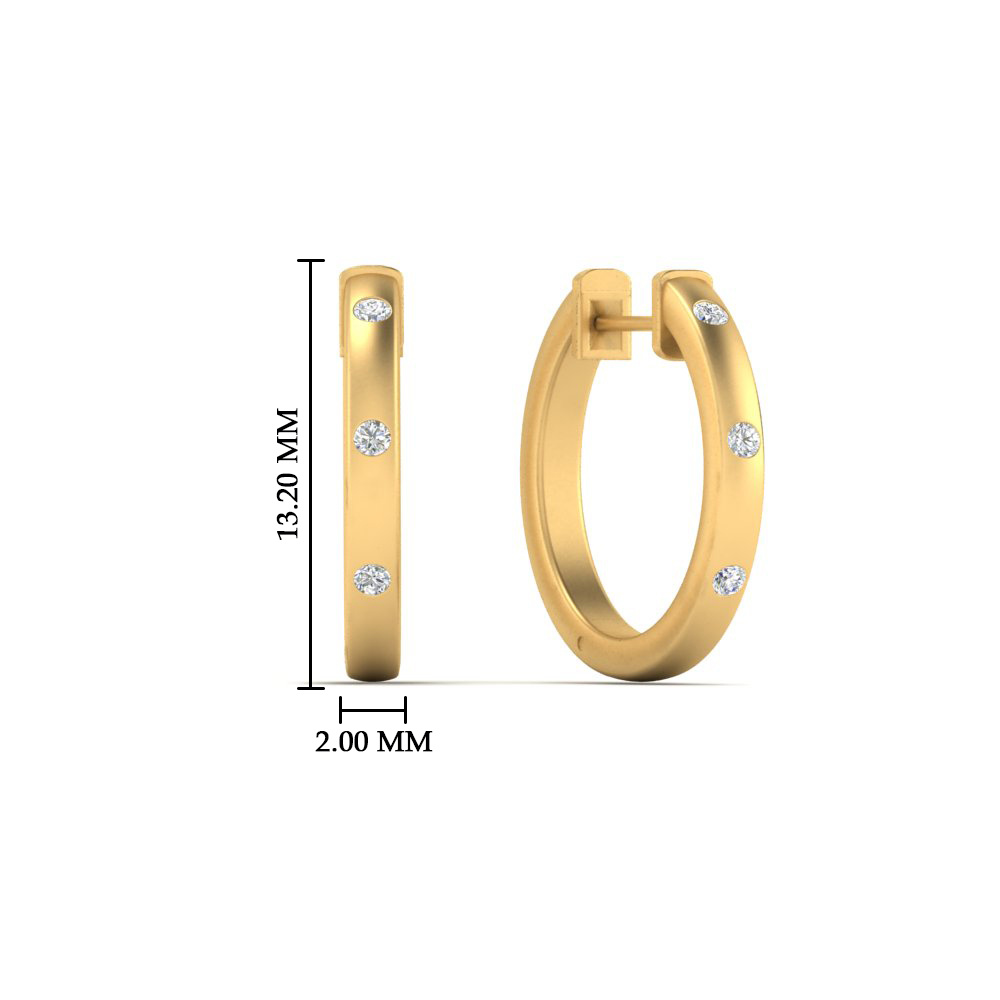 Flush Set Round Hoop Earring with 14K Yellow Gold White Diamond