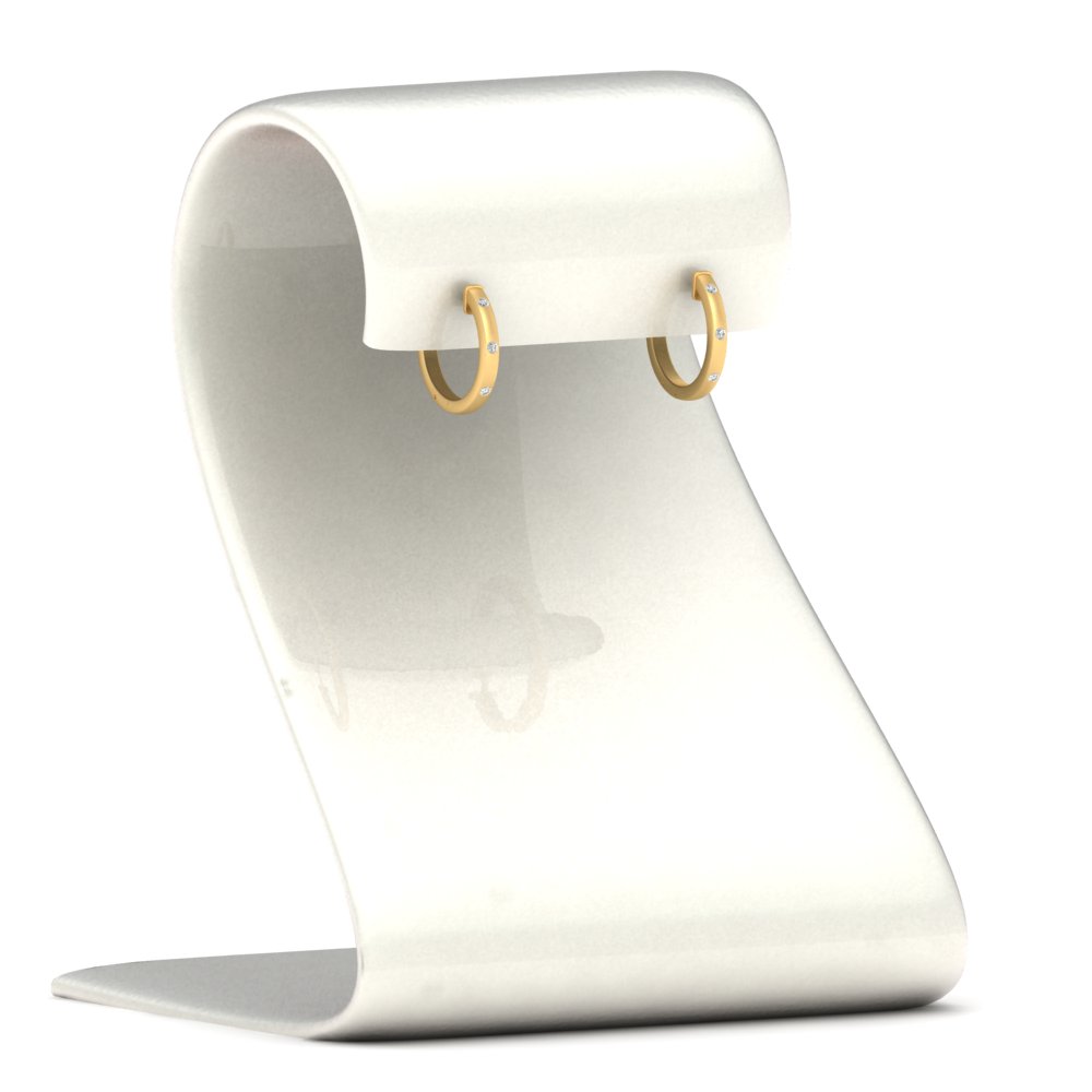 Flush Set Round Hoop Earring with 14K Yellow Gold White Diamond