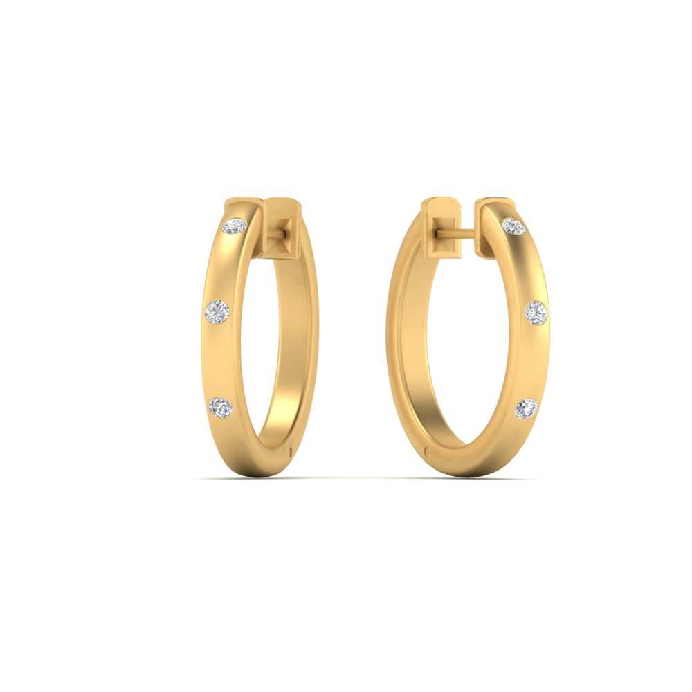 flush set round diamond hoop earring in FDEAR10976ANGLE1 NL YG