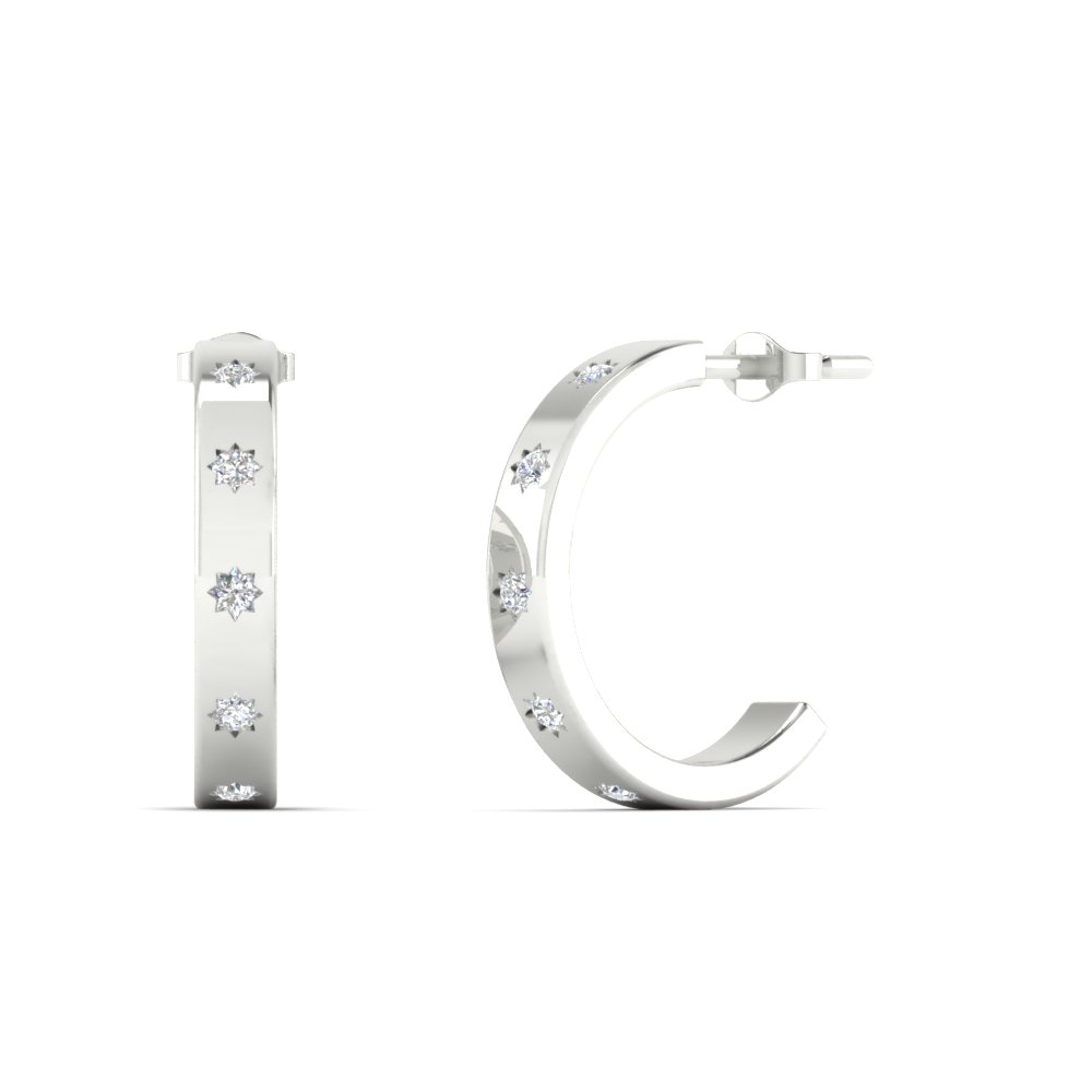 bezel set hoop diamond earring in white gold FDEAR11009ANGLE1 NL WG