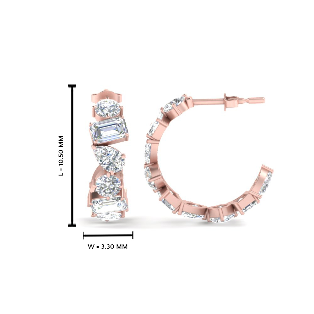 Fancy Shape Diamond Hoop Earring with 14K Rose Gold White Diamond