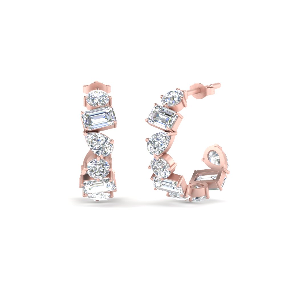Fancy Shape Diamond Hoop Earring with 14K Rose Gold White Diamond