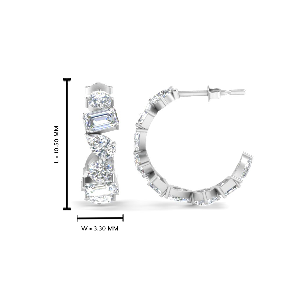 Fancy Shape Diamond Hoop Earring with 14K White Gold White Diamond