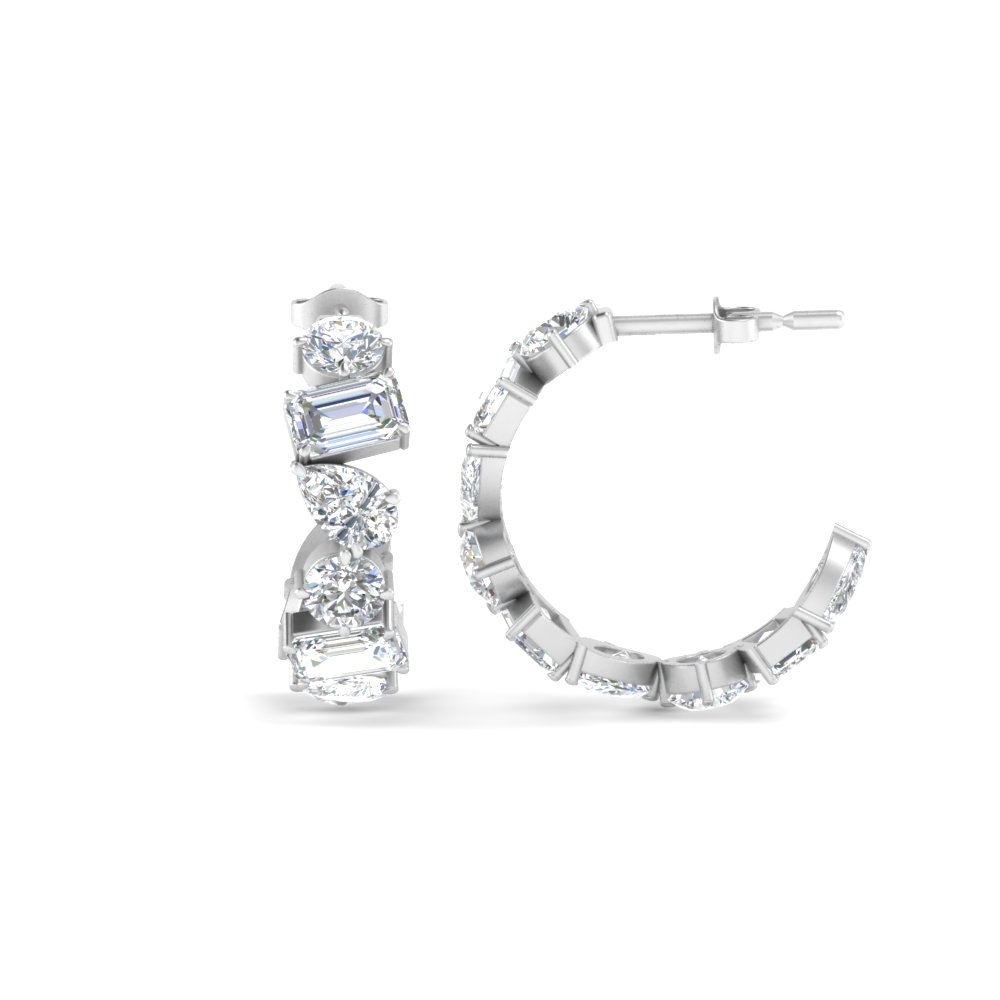 Fancy Shape Diamond Hoop Earring with 14K White Gold White Diamond