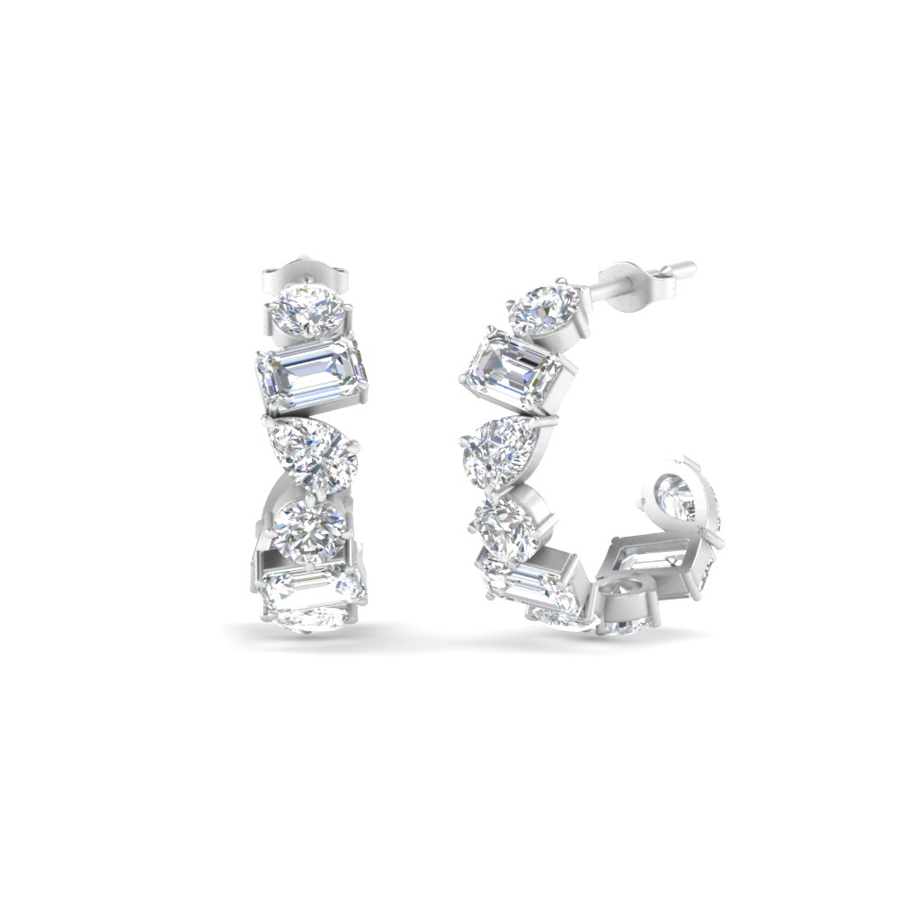 Fancy Shape Diamond Hoop Earring with 14K White Gold White Diamond