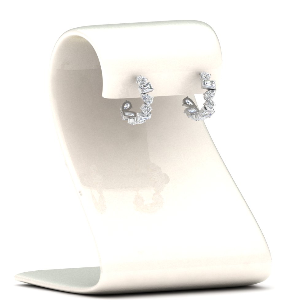 Fancy Shape Diamond Hoop Earring with 14K White Gold White Diamond