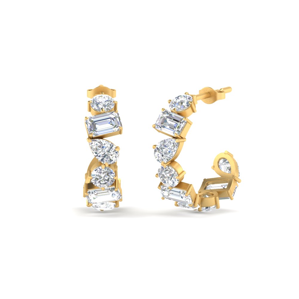 fancy shape diamond hoop earring in FDEAR11073ANGLE2 NL YG