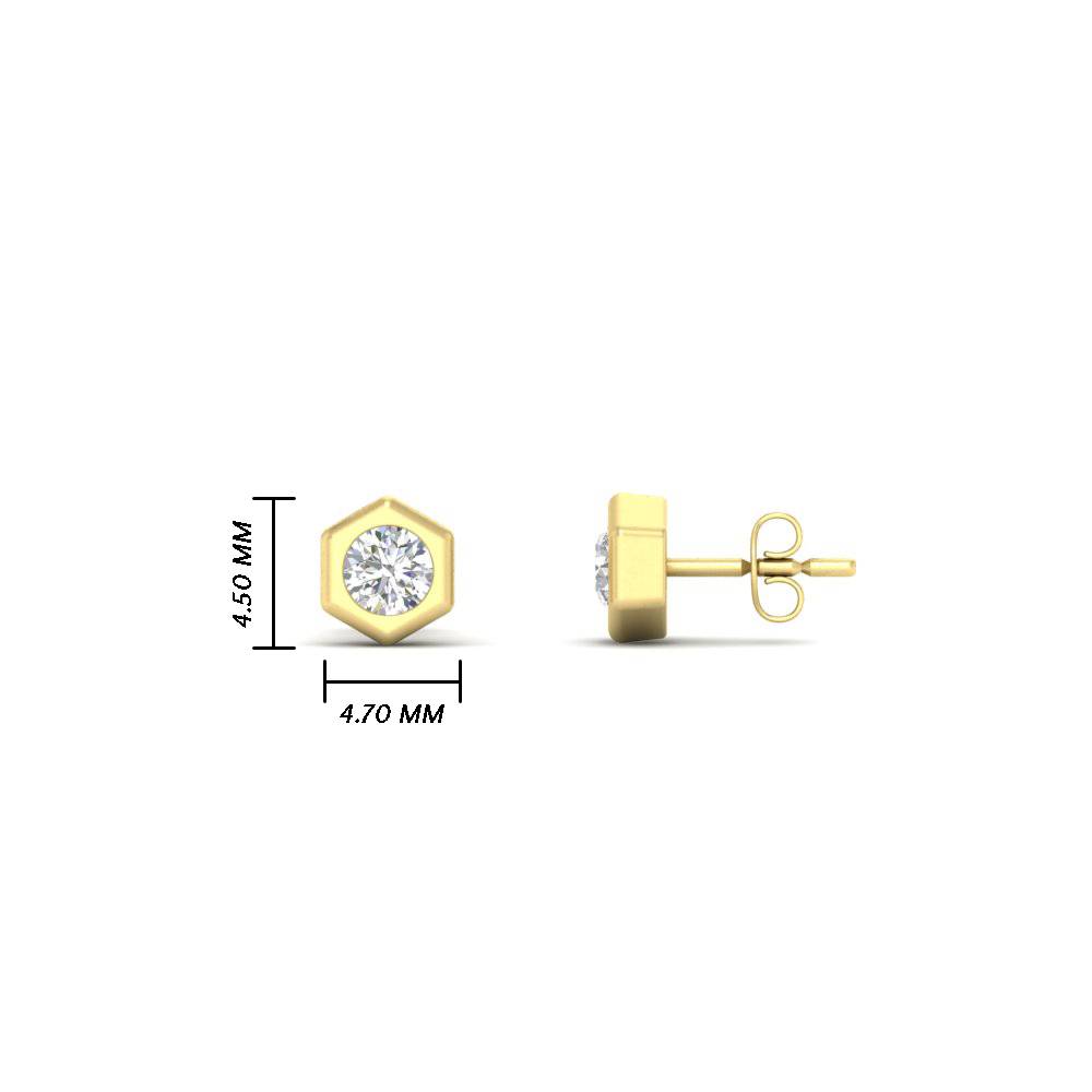 0.25 Carat Tiny Hexagon Round Studs Earring with White Diamond in 14K Yellow Gold