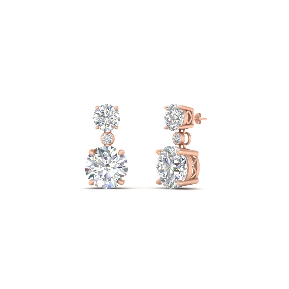 3 Stone Lab Diamond Drop Earrings with 14K Rose Gold White Diamond