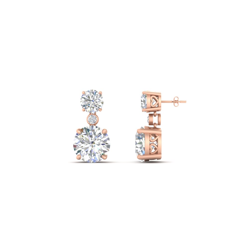 3 Stone Lab Diamond Drop Earrings with 14K Rose Gold White Diamond