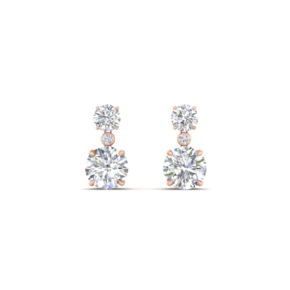 3 Stone Lab Diamond Drop Earrings with 14K Rose Gold White Diamond