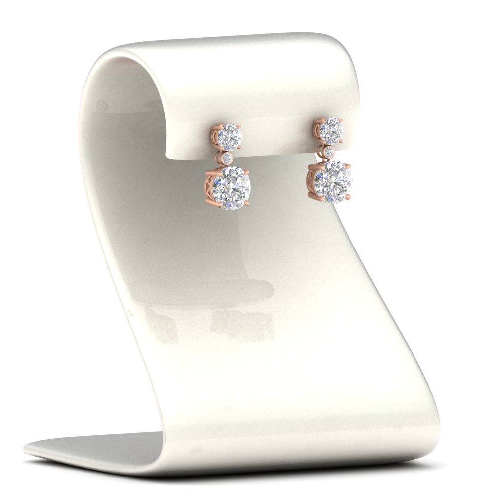 3 Stone Lab Diamond Drop Earrings with 14K Rose Gold White Diamond