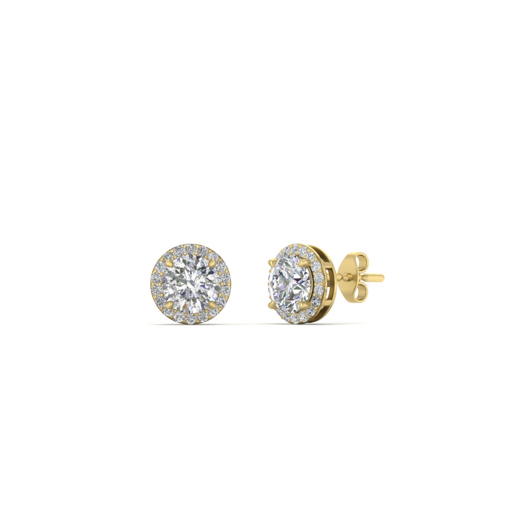  1 Carat Round Halo Diamond Stud Earrings with White Diamond 14K Yellow Gold