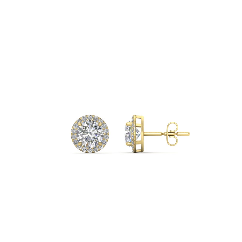  1 Carat Round Halo Diamond Stud Earrings with White Diamond 14K Yellow Gold