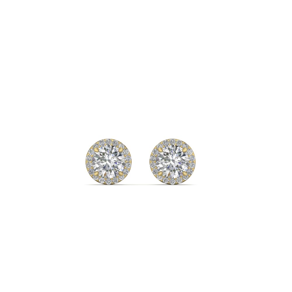  1 Carat Round Halo Diamond Stud Earrings with White Diamond 14K Yellow Gold