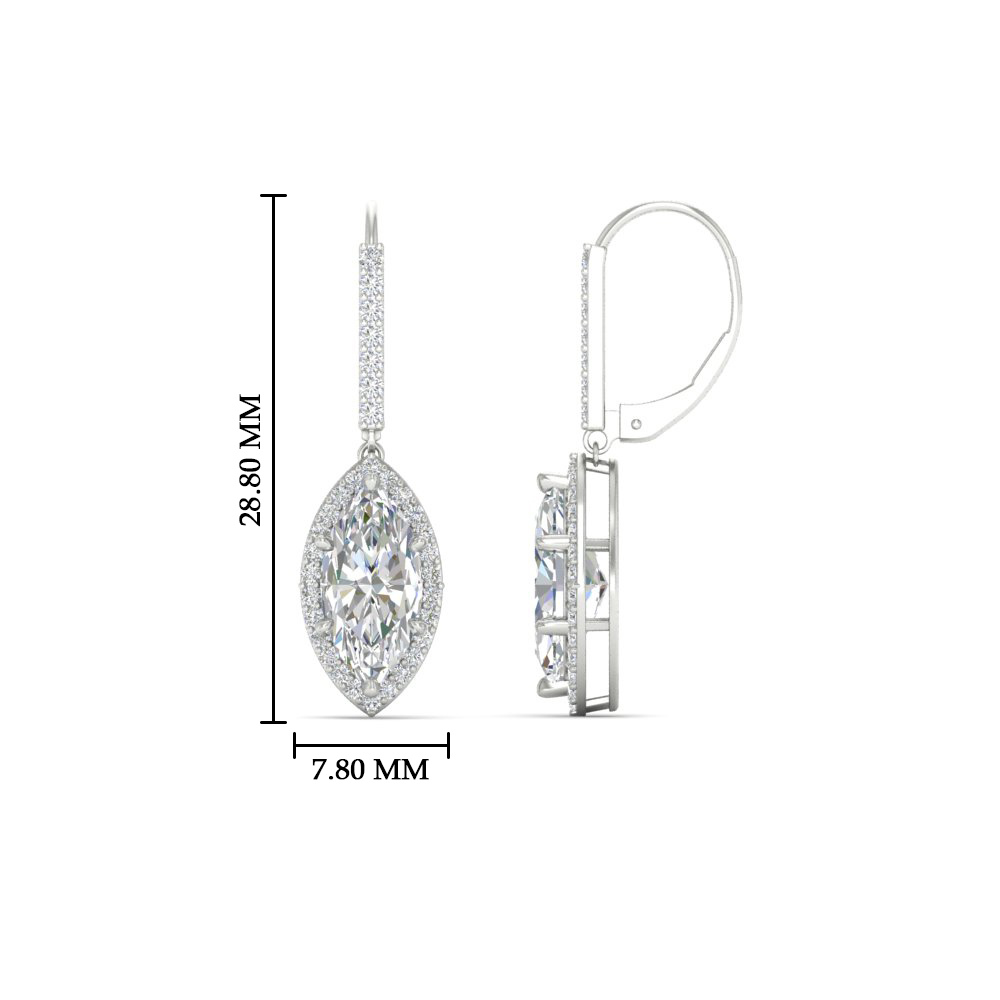 2 Carat Marquise Diamond Halo Leverback Earrings with 14K White Gold White Diamond