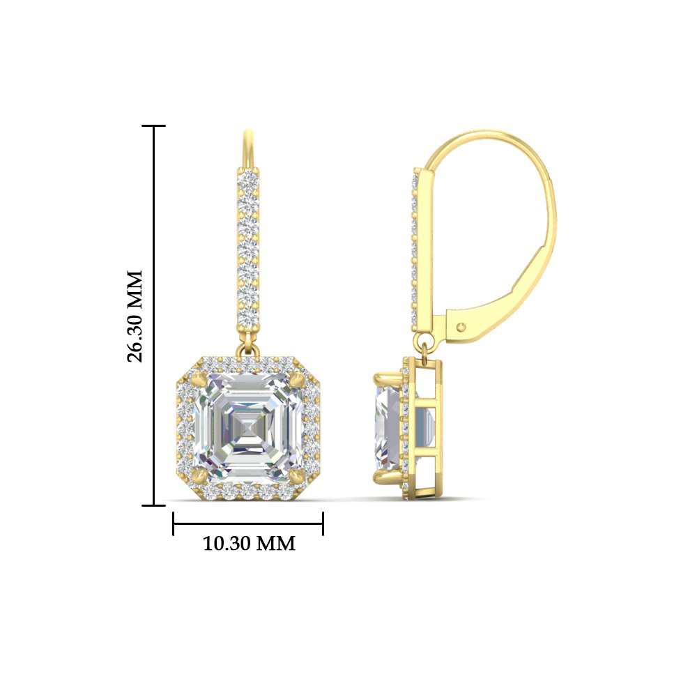 3 Carat Beautiful Halo Drop Diamond Leverback Earrings with 14K Yellow Gold White Diamond