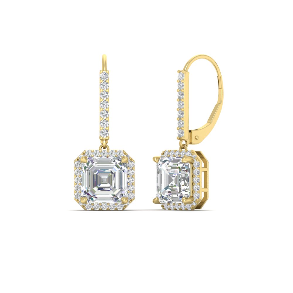 3 Carat Beautiful Halo Drop Diamond Leverback Earrings with 14K Yellow Gold White Diamond