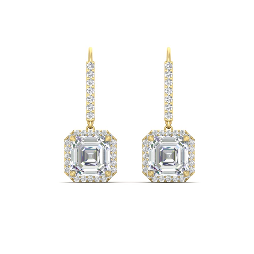 3 Carat Beautiful Halo Drop Diamond Leverback Earrings with 14K Yellow Gold White Diamond
