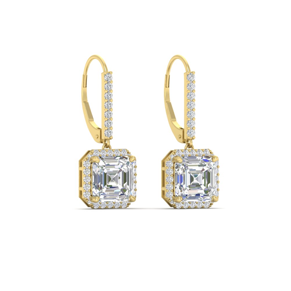 3 Carat Beautiful Halo Drop Diamond Leverback Earrings with 14K Yellow Gold White Diamond