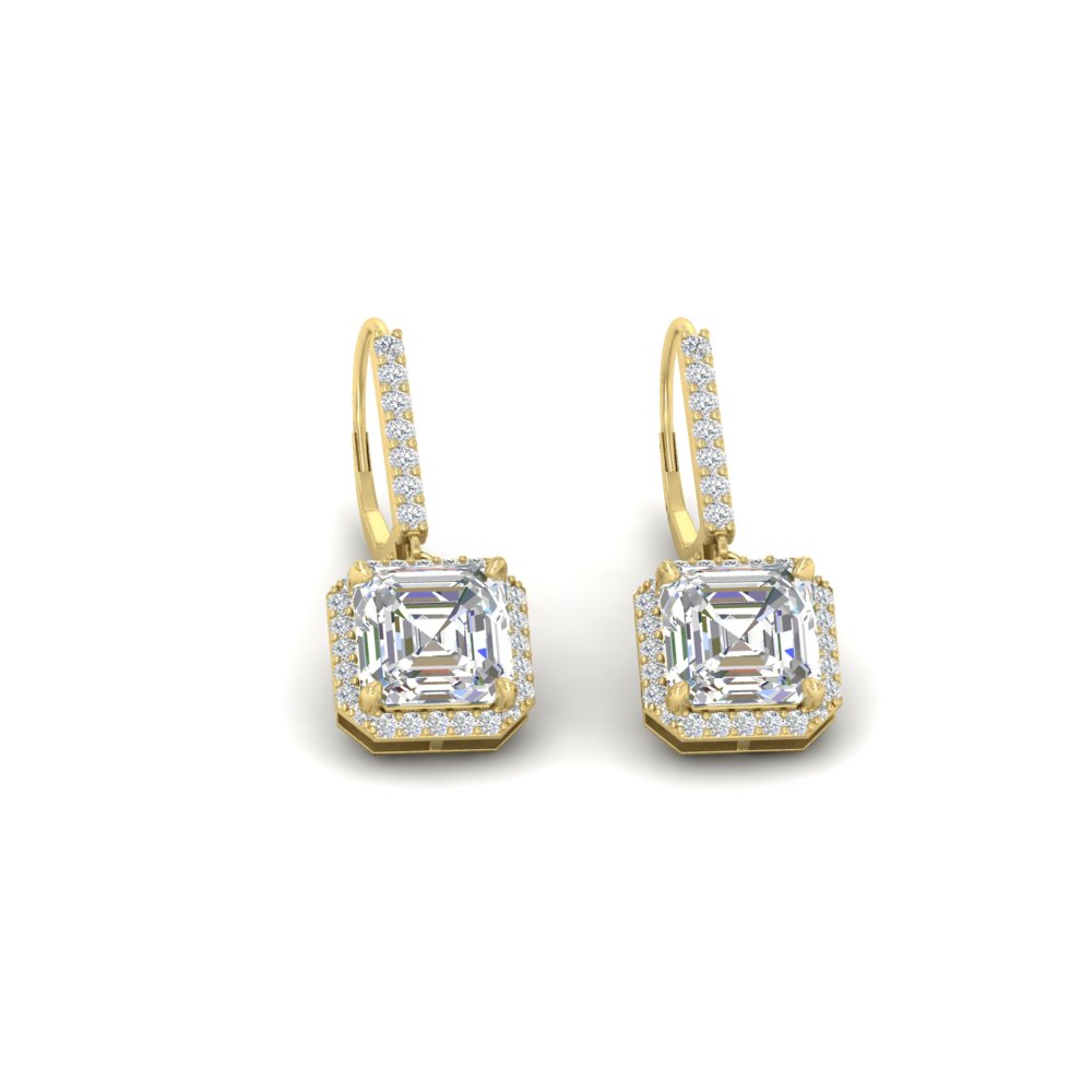 3 Carat Beautiful Halo Drop Diamond Leverback Earrings with 14K Yellow Gold White Diamond