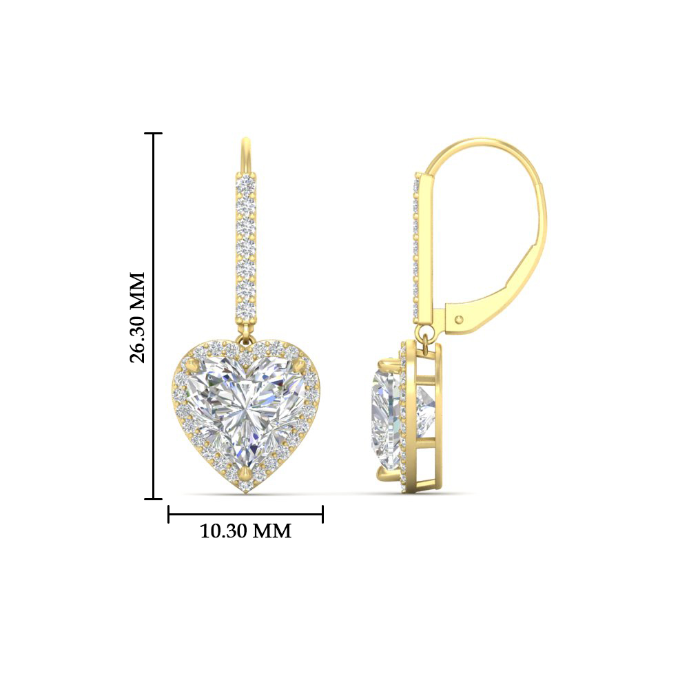 3 Carat Halo Heart Lever Back Earring with 14K Yellow Gold White Diamond